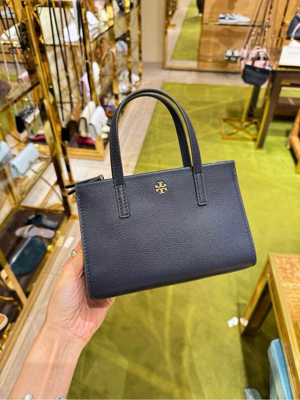 NWT Tory Burch black Pebbled Leather Mini Tote with Gold Logo